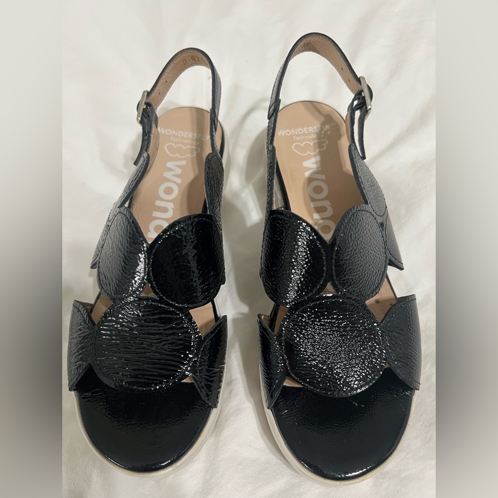 Wonders Patent Leather Slingback Sandals Black Comfort EU 36